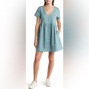 Madewell V-Neck Button Front Linen Blend Minidress